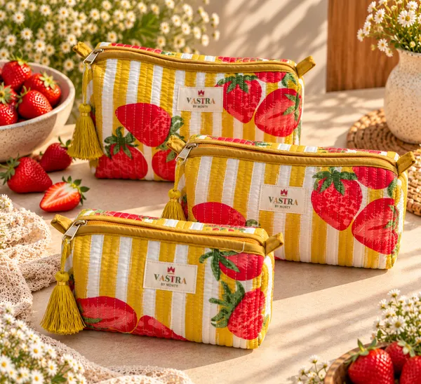 Yellow_Stripe_Strwaberry_Pouch_Set_Of_3