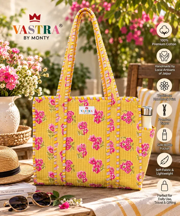 Yellow_&_Pink_Floral_Quilted_Cotton_Tote_Bag