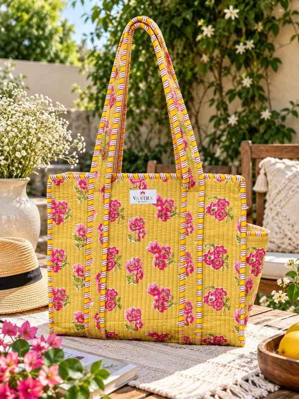 Yellow_&_Pink_Floral_Quilted_Cotton_Tote_Bag
