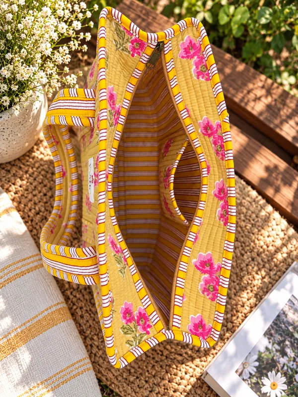 Yellow_&_Pink_Floral_Quilted_Cotton_Tote_Bag