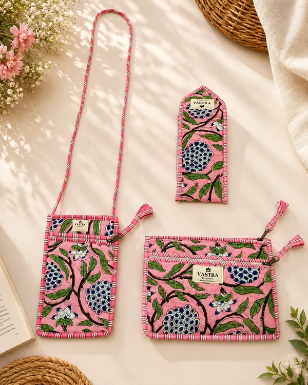 Pink_Custard_Apple_Sling,_Sunglass_Case_&_Flat_Pouch_Combo