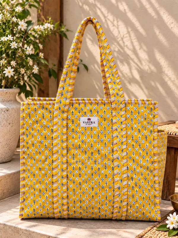 Large_Yellow_Floral_Cotton_Handblocked_Quilted_Tote_Bag_