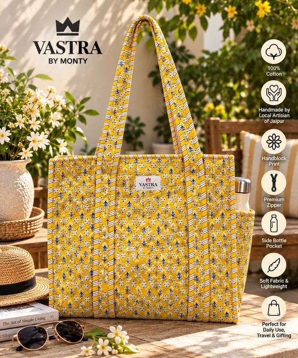 Large_Yellow_Floral_Cotton_Handblocked_Quilted_Tote_Bag_