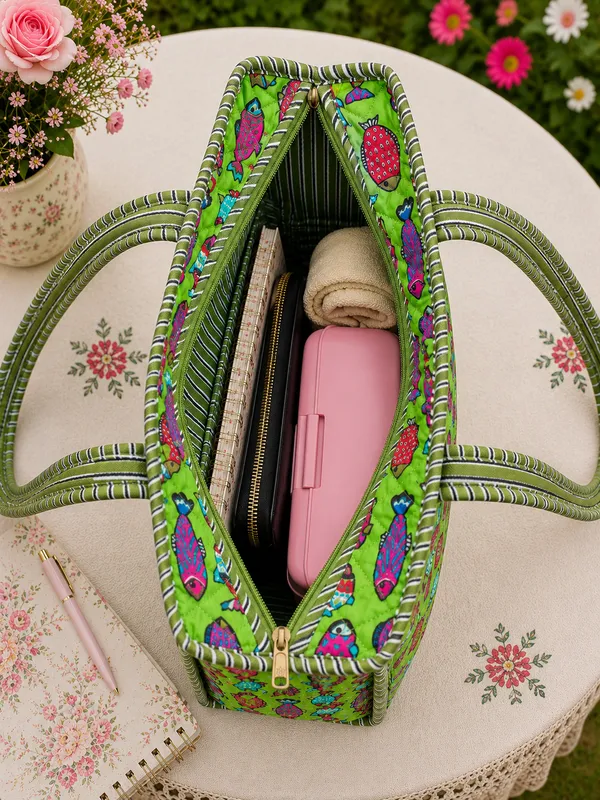 Colorful_Fish_Green_Cotton_Quilted_Small_Tote_Bag