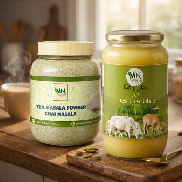 A2_Gir_Cow_Ghee_Pure_And_Traditional_Bilona_Method_Desi_Cow_Ghee_Grass_Fed_And_Nutrient_Rich_A2_Ghee_For_Cooking_And_Ayurveda_Glass_Bottle_1000Ml_And_Chai_Masala_Premium_Blend_Of_Purely_Natural_Spices_Enhance_Your_Tea_Flavor_100G