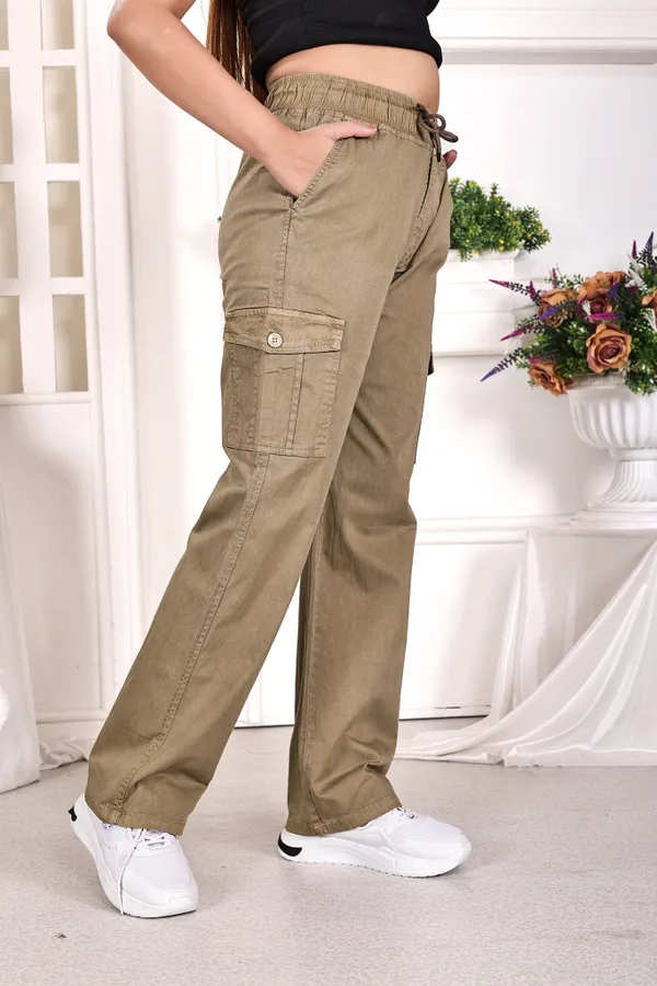 Beige_Cotton_Cargo_Pants_For_Women