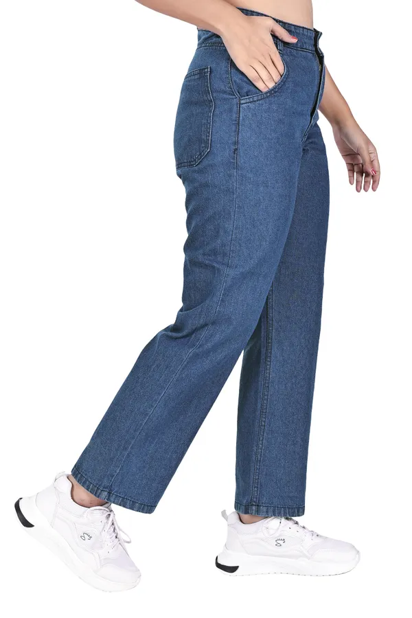 Blue_Cotton_Blend_High_Waisted_Wide_Leg_Pant_For_Women