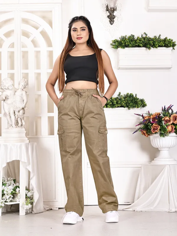 Beige_Cotton_Cargo_Pants_For_Women