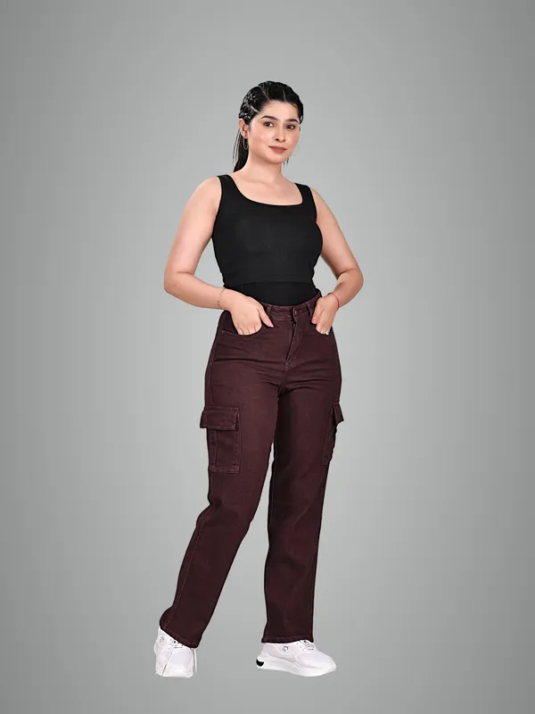 Maroon_Cotton_Cargo_Pants_For_Women