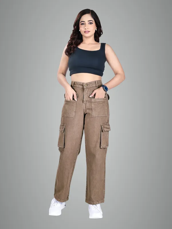 Brown_Cotton_Cargo_Pants_For_Women