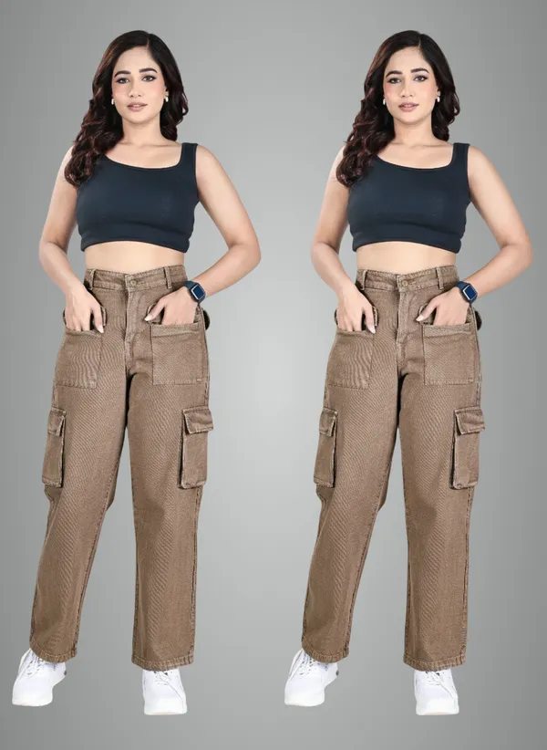 Brown_Cotton_Cargo_Pants_For_Women