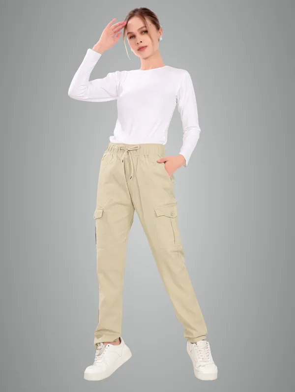 Beige_Cotton_Cargo_Pants_For_Women