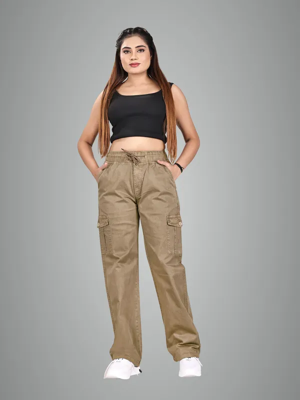 Beige_Cotton_Cargo_Pants_For_Women
