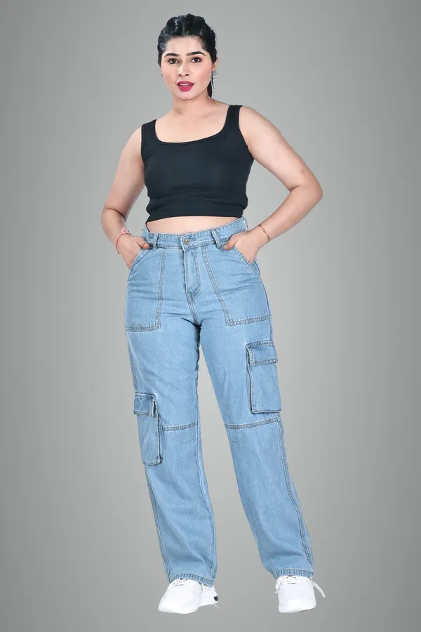 Light_Blue_Denim_Cargo_Pants_For_Women