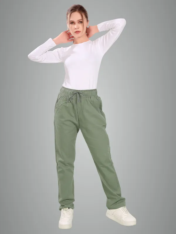 Olive_Green_Denim_Joggers_For_Women