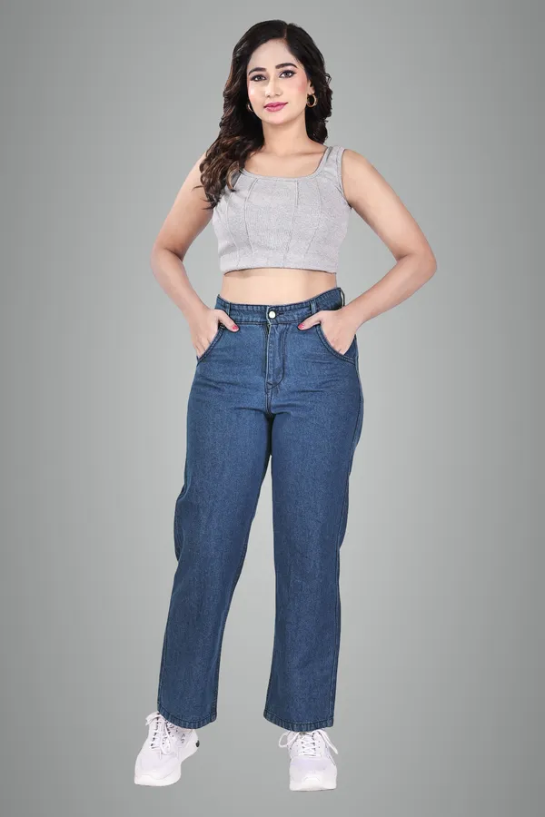 Blue_Cotton_Blend_High_Waisted_Wide_Leg_Pant_For_Women