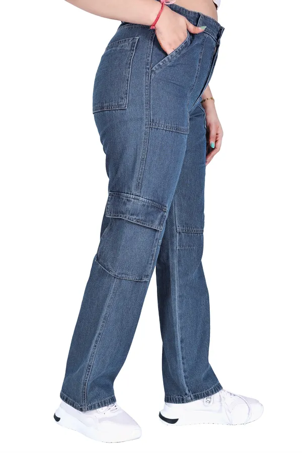 Blue_Wash_Cotton_Cargo_Pants_For_Women