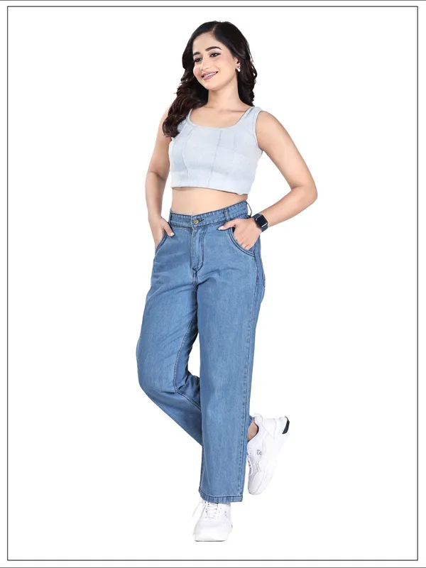 Light_Blue_Denim_High_Waist_Straight_Leg_Pant_For_Women