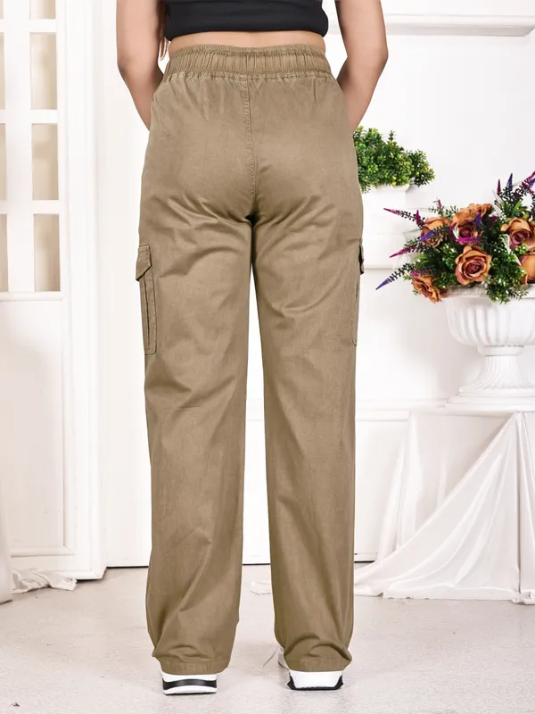 Beige_Cotton_Cargo_Pants_For_Women