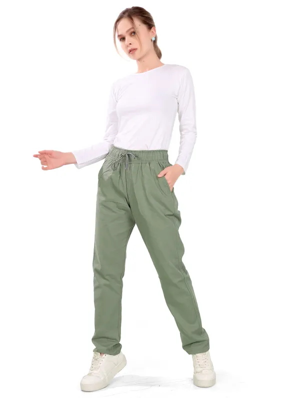 Olive_Green_Denim_Joggers_For_Women