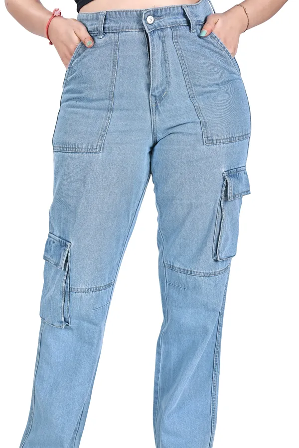 Light_Blue_Denim_Cargo_Pants_For_Women