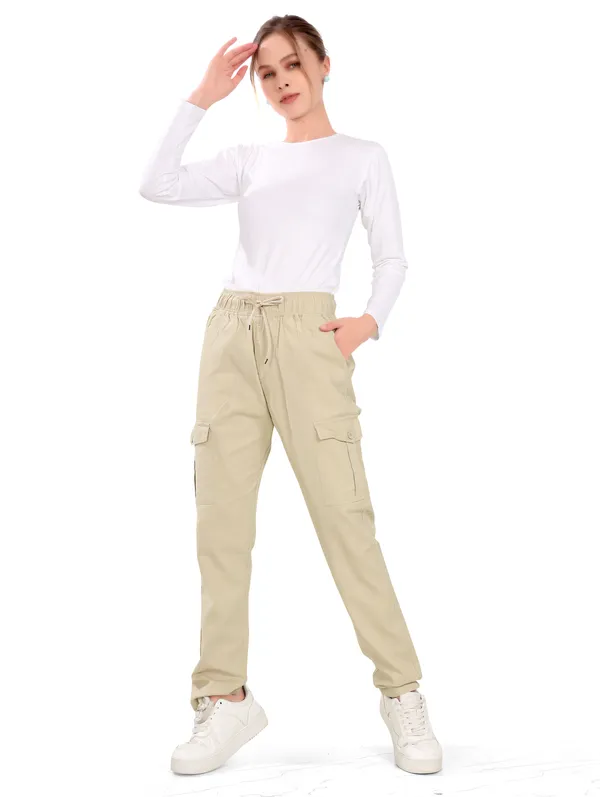 Beige_Cotton_Cargo_Pants_For_Women