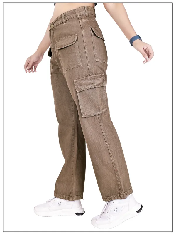 Brown_Cotton_Cargo_Pants_For_Women