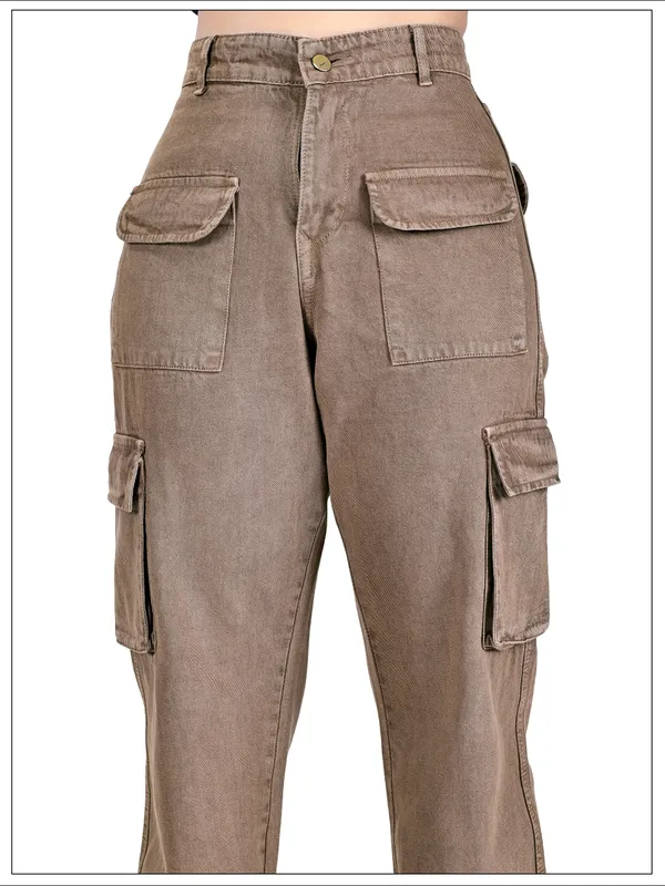 Brown_Cotton_Cargo_Pants_For_Women