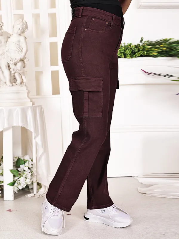 Maroon_Cotton_Cargo_Pants_For_Women