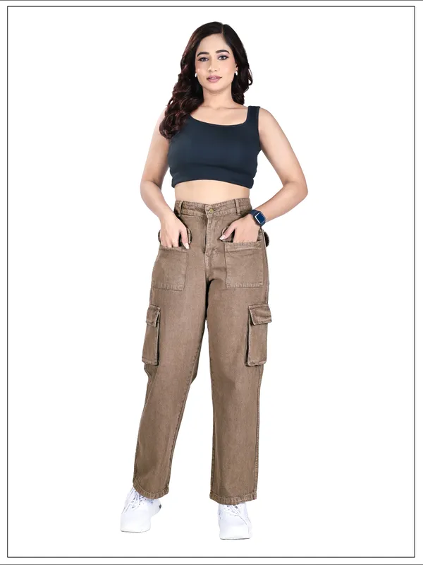 Brown_Cotton_Cargo_Pants_For_Women