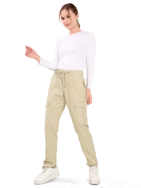 Beige_Cotton_Cargo_Pants_For_Women