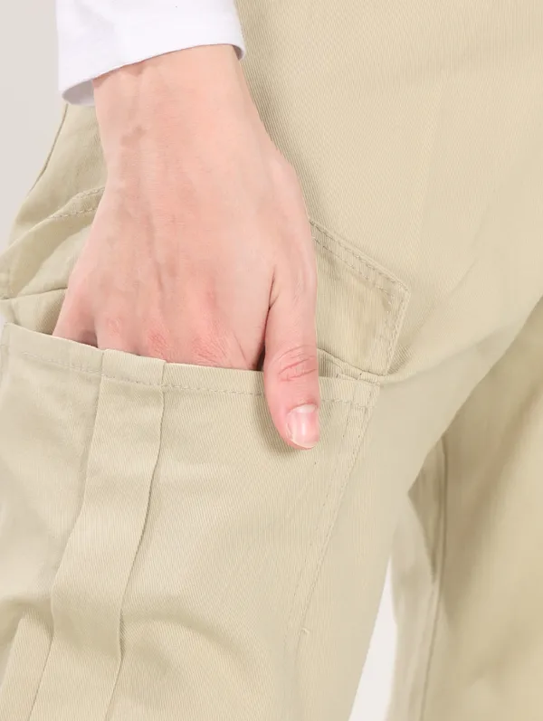 Beige_Cotton_Cargo_Pants_For_Women
