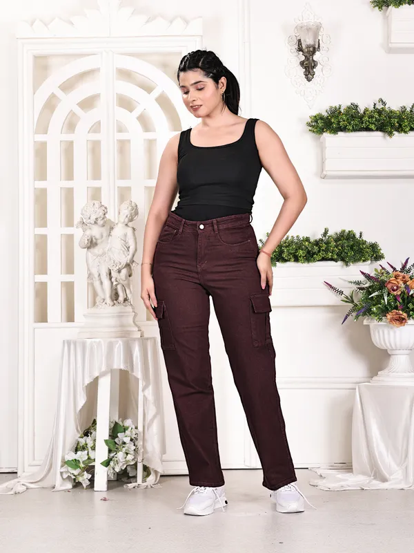 Maroon_Cotton_Cargo_Pants_For_Women