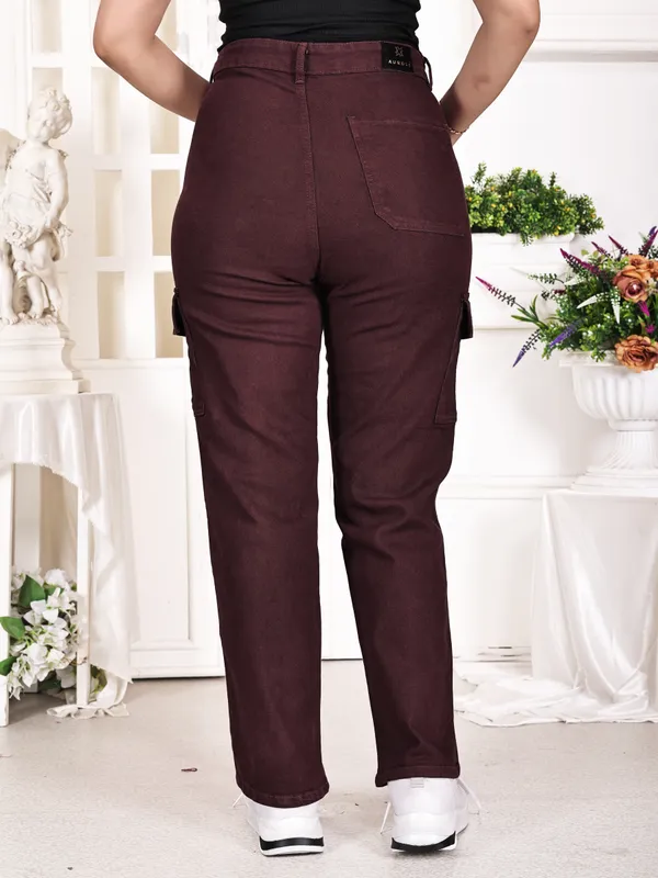 Maroon_Cotton_Cargo_Pants_For_Women