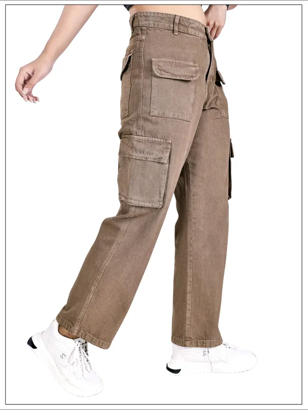 Brown_Cotton_Cargo_Pants_For_Women
