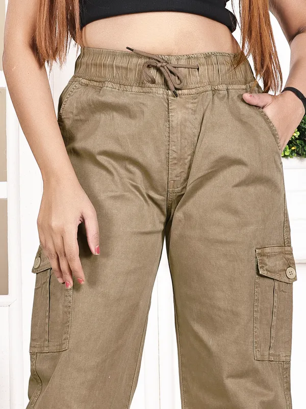 Beige_Cotton_Cargo_Pants_For_Women
