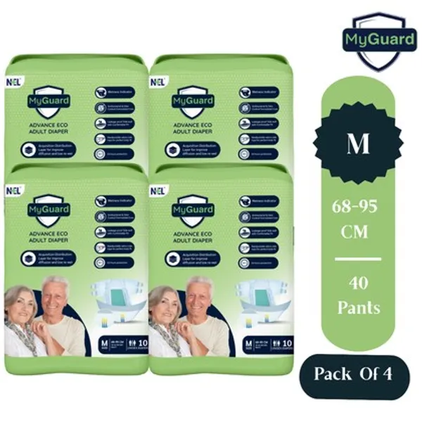 MYGUARD_Premium_Adult_Diaper_Tape_Style|_(Medium)_M_40_Count|_Waist_(68-95cm|26-42_Inch)|_Wetness_Indicator|_Extra_Absorbent|_Leak_Lock_&_Odor_Control|_Super_Soft_&_Comfortable|_Pack_of_4