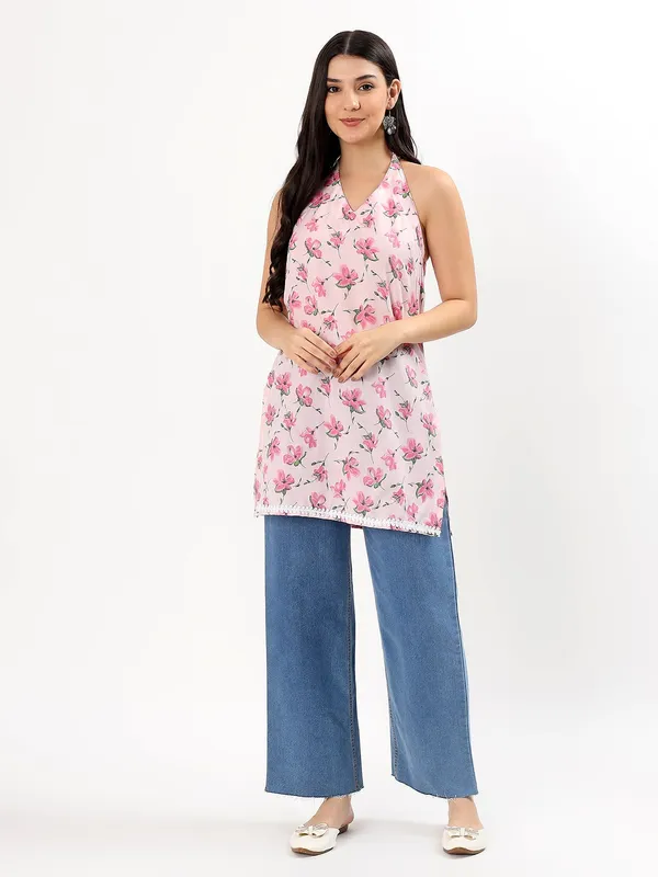 Pink_Floral_Halter_Neck_Cotton_Top_For_Women