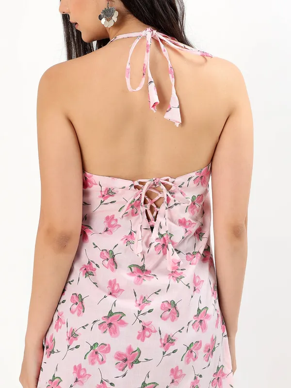 Pink_Floral_Halter_Neck_Cotton_Top_For_Women