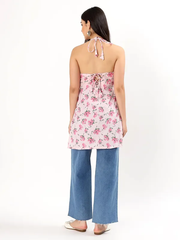 Pink_Floral_Halter_Neck_Cotton_Top_For_Women