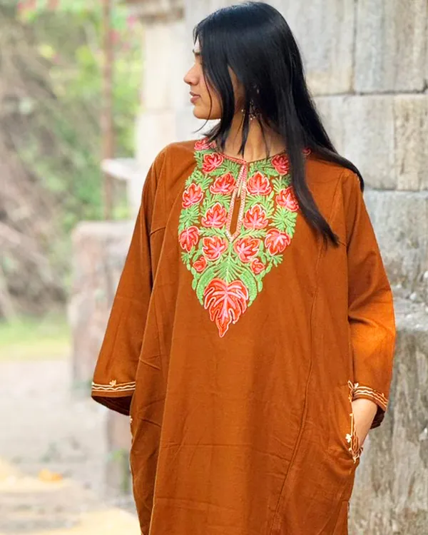 Rust_Brown_Kashmiri_Embroidered_Kurti_Classic_Ethnic_Wear_For_Everyday_Elegance_For_Women