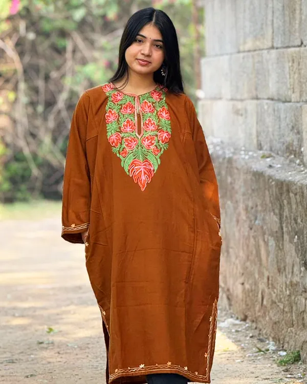 Rust_Brown_Kashmiri_Embroidered_Kurti_Classic_Ethnic_Wear_For_Everyday_Elegance_For_Women