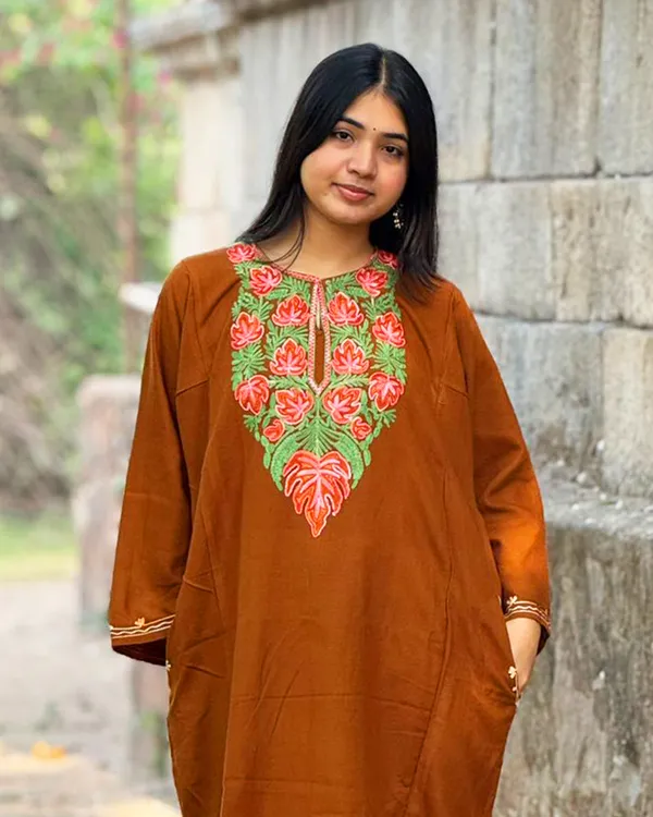 Rust_Brown_Kashmiri_Embroidered_Kurti_Classic_Ethnic_Wear_For_Everyday_Elegance_For_Women