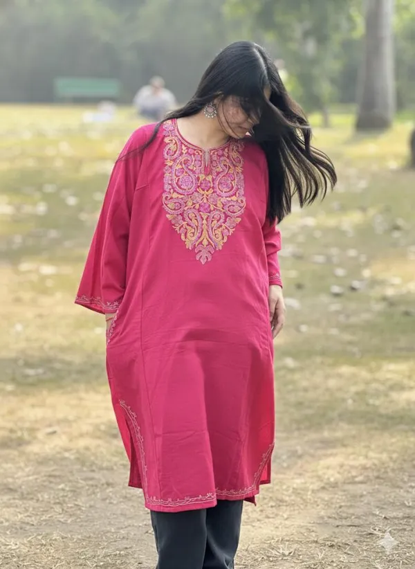 Bright_Pink_Kashmiri_Embroidered_Kurti_Classic_Ethnic_Wear_For_Everyday_Elegance_For_Women