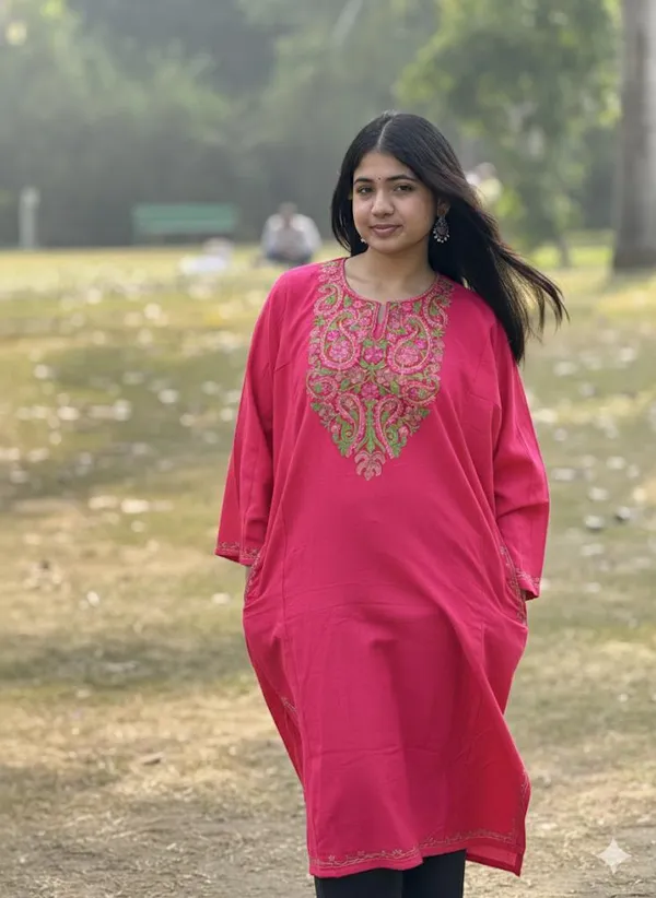 Bright_Pink_Kashmiri_Embroidered_Kurti_Classic_Ethnic_Wear_For_Everyday_Elegance_For_Women