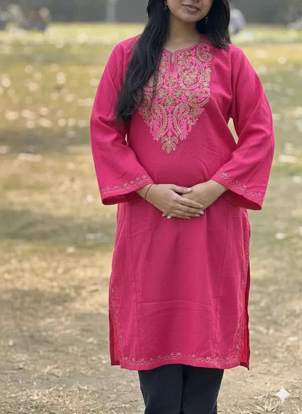 Bright_Pink_Kashmiri_Embroidered_Kurti_Classic_Ethnic_Wear_For_Everyday_Elegance_For_Women