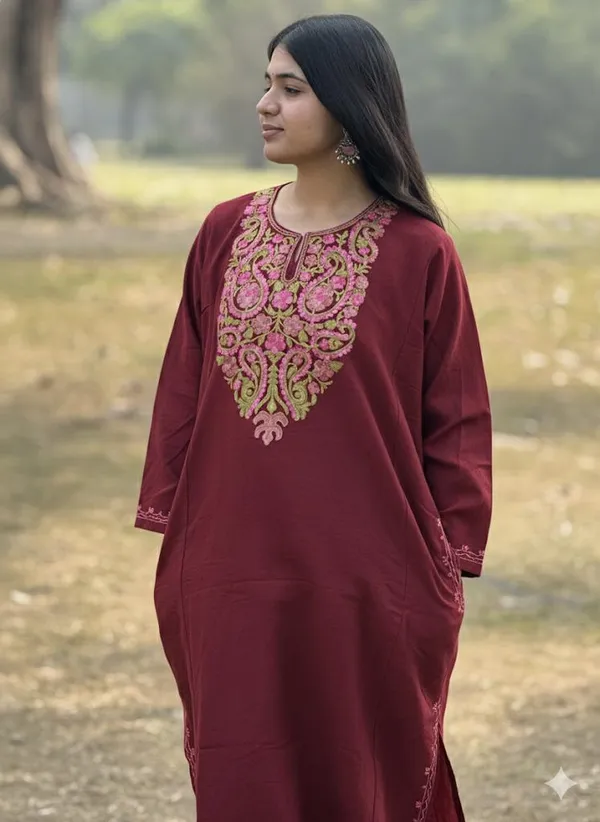 Bright_Maroon_Kashmiri_Embroidered_Kurti_Classic_Ethnic_Wear_For_Everyday_Elegance_For_Women