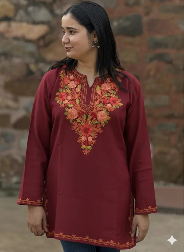 Bright_Maroon_Floral_Kashmiri_Embroidered_Kurti_Elegant_Everyday_Ethnic_Wear_For_Women