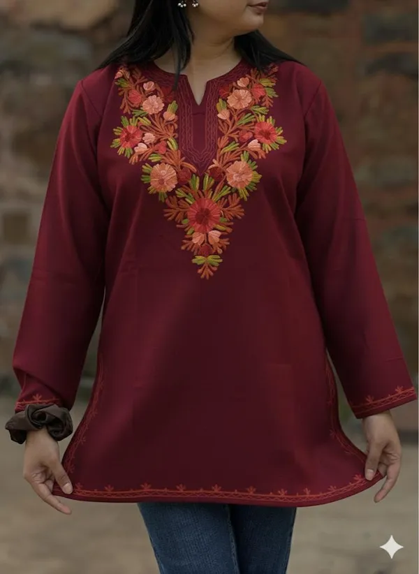 Bright_Maroon_Floral_Kashmiri_Embroidered_Kurti_Elegant_Everyday_Ethnic_Wear_For_Women