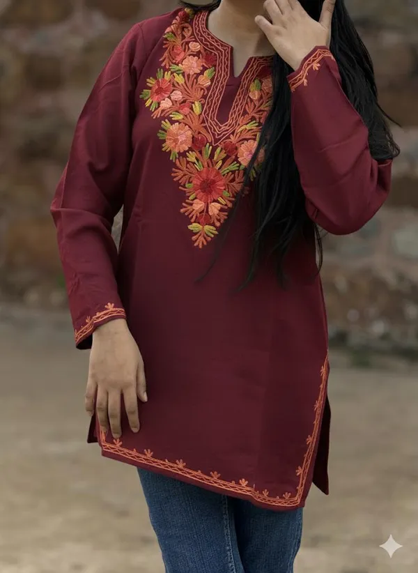 Bright_Maroon_Floral_Kashmiri_Embroidered_Kurti_Elegant_Everyday_Ethnic_Wear_For_Women